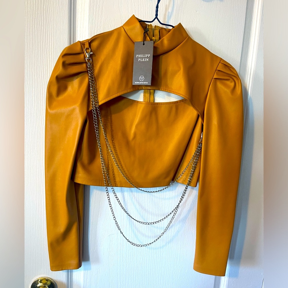 🧡 Philipp Plein, Sexy cropped faux leather crop with chains 🔥